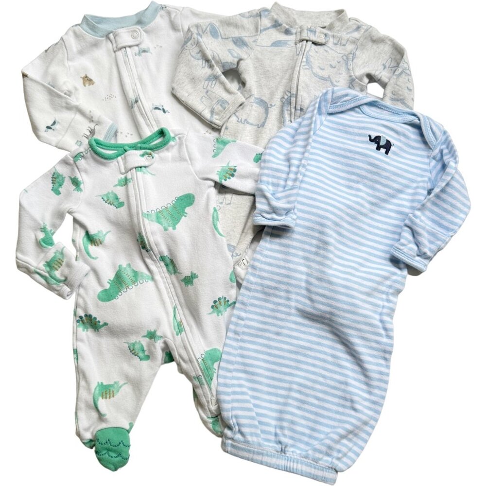 Newborn Baby Boy Pajamas Bundle 4 Piece Cotton Footed Gown Styles